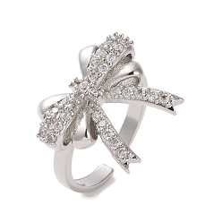 Платина Открытая манжета из латуни с микропаве из кубического циркония, без кадмия и без свинца, бантом, платина, внутренний диаметр: 17 мм