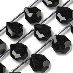 Обсидиан Природные обсидиана бисер нитей, Топ пробуренной, слеза, граненые, 15x13x5 мм, отверстие : 0.8 мм, около 24 шт / нитка, 15.35''~16.14'' (39~41 см)