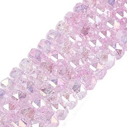 Pearl Pink Electroplate Transparent Crackle Glass Beads Strands, Rondelle, Dyed, AB Color Plated, Faceted, Pearl Pink, 8x5mm, Hole: 1~1.2mm, about 33~35pcs/strand, 6.69~7.28 inch(17~18.5cm)
