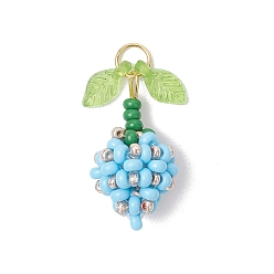 Светло-Голубой Подвески-бутоны из стеклянных бусинок, с 304 открытыми соединительными кольцами из нержавеющей стали и стеклянной круглой бусиной-жемчужиной, Небесно-голубой, 25x11x13 мм, отверстие : 5 мм