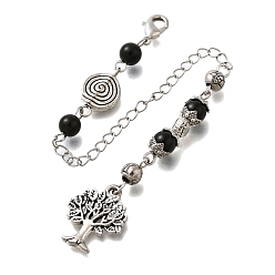 Обсидиан Сплав дерева биолокационные маятники, с латунной фурнитурой и бусинами из натурального обсидиана, 187 мм