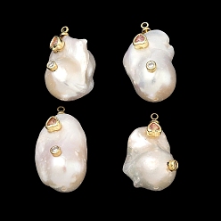 (52) Непрозрачная лаванда Подвески из латуни и перламутра с микропаве из кубического циркония, самородки очарование, долговечный, стойки покрытие, без свинца и без кадмия, реальный 18 k позолоченный, разноцветные, 26~34x15~18x13~16 мм, отверстие : 1.8 мм