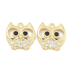 Настоящее золото 18K Латунные микропроволочные кубические циркониевые подвески, без кадмия, без никеля и без свинца, сова, реальный 18 k позолоченный, 15.5x15x4 мм, отверстие : 2 мм