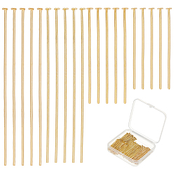 Настоящее золото 18K 300шт. 4 стили латунные штифты с плоской головкой, реальный 18 k позолоченный, 25.5~50x0.6~0.8 мм, Руководитель: 2 mm