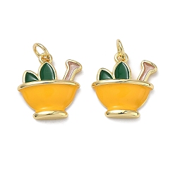 Темно-Оранжевый Латунь эмаль подвески, подвески для чаши, долговечный, стойки покрытие, без свинца и без кадмия, реальный 18 k позолоченный, темно-оранжевый, 16.5x15.5x5 мм, отверстие : 3 мм