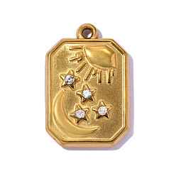 Настоящее золото 18K 304 из нержавеющей стали горный хрусталь подвески, восьмиугольник с подвеской в виде солнца, луны и звезды, ионное покрытие (ip), долговечный, реальный 18 k позолоченный, 21x14 мм, отверстие: 1.60 мм