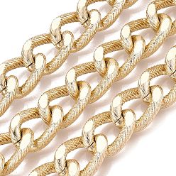 Golden Aluminium Curb Chains, Textured, Unwelded, with Spool, Golden, 21x15x3.5~4mm, about 16.40 Feet(5m)/Roll