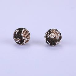 Brown Printed Round Silicone Focal Beads, Brown, 15x15mm, Hole: 2mm