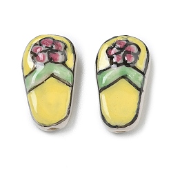 Yellow Handmade Porcelain Beads, Hand Painted, Famille Rose Porcelain, Slipper with Flower, Yellow, 22x12.5x7mm, Hole: 1.8mm
