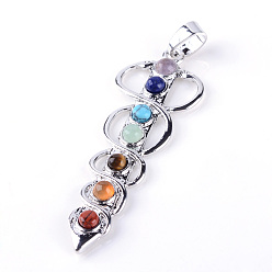 Colorful Natural & Synthetic Gemstone Big Pendants, with Alloy Findings, Platinum, Chakra Pendants, Arrowhead, Dyed, Colorful, 56x20x4mm, Hole: 4x6mm
