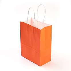 Orange Red Pure Color Kraft Paper Bags, Gift Bags, Shopping Bags, with Paper Twine Handles, Rectangle, Orange Red, 21x15x8cm