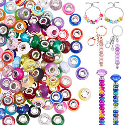 Color mezclado 120 piezas 6 estilos resina cuentas europeas, abalorios de grande agujero, con núcleos dobles de latón, mezcla de estilos, Rondana plana, Platino y plata, color mezclado, 13.5~14x8.5~9 mm, agujero: 5 mm, 20 piezas / estilo
