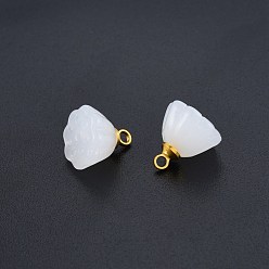WhiteSmoke Glass Charms, with Golden Tone Brass Findings, Lotus Pods, WhiteSmoke, 11x11mm, Hole: 1.6mm