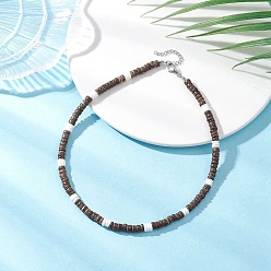 Кокосово-Коричневый Женские ожерелья из натуральных белых ракушек и кокоса хейши, цвет нержавеющей стали, кокосового коричневый, 16.42 дюйм (41.7 см)