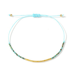 Бирюза Богемные стеклянные бисерные плетеные браслеты, украшения из полиэстеровой нити, плетеные для женщин, бирюзовые, 11.02 дюйм (28 см)