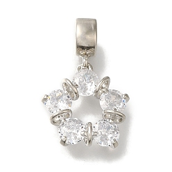 Платина Стеллажное покрытие латунь проложить прозрачный кубический цирконий европейские подвески с подвесками, подвески в виде цветов с большими отверстиями, без свинца и без кадмия, долговечный, платина, 25 мм, отверстие : 4 мм