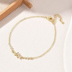 Chapado en Oro Real 18K Pulseras de eslabones de latón con circonitas cúbicas transparentes., mariposa, larga duración plateado, chapado en rack, sin plomo y el cadmio, real 18 k chapado en oro, 6.69 pulgada (17 cm)