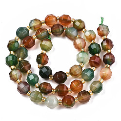 Colorful Natural Peacock Agate Beads Strands, Faceted, with Seed Beads, Dyed, Round, Colorful, 8x7.5mm, Hole: 1.2mm, Beads: 3.5x2mm, about 34pcs/strand, 15.35 inch(39cm)