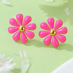 Камелия 304 серьги из нержавеющей стали эмаль, цветок, золотые, камелия, 18x18 мм