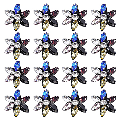 Blue 16Pcs Glass Sew On Patches, Cloth Appliques, Flower, Blue, 25x24x7mm