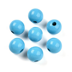 Небесно-голубой Расписные бусы из натурального дерева, круглые, глубокое синее небо, 16 мм, отверстие : 4 мм