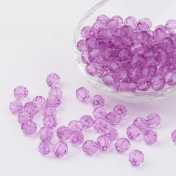 Plum Transparent Acrylic Beads, Faceted, Round, Plum, 8mm, Hole: 1.5mm, about 1800pcs/500g