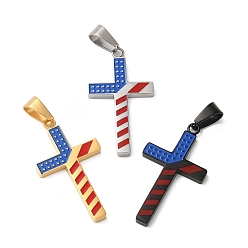 Mixed Color Independence Day PVD Vacuum Plating 304 Stainless Steel Enamel Pendants, Cross Charm, Mixed Color, 37.5~41x20.5~22.5x2.5~3mm, Hole: 9x5.5mm