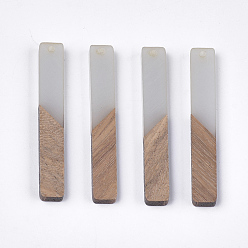 Светлый Стально-синий Большие подвески из смолы и ореха, прямоугольные, светло-стальной синий, 51.5x7.5x3 мм, отверстие : 1.8 мм