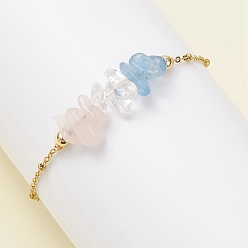 Золотой 304 браслеты из цепей-сателлитов из нержавеющей стали и бусин с кусочками натуральных драгоценных камней, браслеты для женщин, золотые, 7-1/8 дюйм (18.2 см)