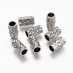Antique Silver Tibetan Style Alloy Beads, Tube, Antique Silver, Lead Free & Cadmium Free, 17x10mm, Hole: 7mm