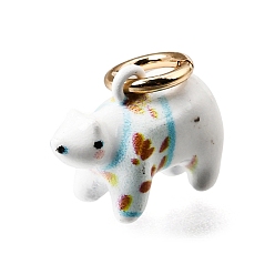White Brass Charms, Bear Charms, Golden, White, 10x13x6.5mm, Hole: 4mm
