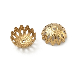 Настоящее золото 18K 304 из нержавеющей стали шарик крышки, ионное покрытие (ip), стойки покрытие, цветок, реальный 18 k позолоченный, 12.5x5.5 мм, отверстие : 1 мм