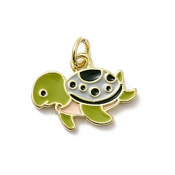 Turtle Латунь эмаль подвески, стойки покрытие, долговечный, без кадмия и без свинца, реальный 18 k позолоченный, с целью перехода в кольце, черепаха, 12.5x17x1.5 мм, отверстие : 3 мм