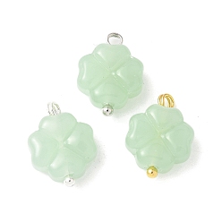 Светло-зеленый 3 шт. 3 цвета стеклянные подвески, окрашенные распылением, клевер, с латунными штифтами, золотистый и цвет нержавеющей стали и серебристый, светло-зеленый, 14.5x10x4.5 мм, отверстие : 1.6 мм