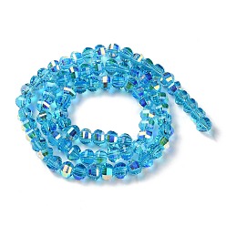 Deep Sky Blue Transparent Electroplate Glass Beads Strands, AB Color Plated, Faceted, Rondelle, Deep Sky Blue, 7.8x5.8~6.3mm, Hole: 1.5mm, about 80pcs/strand, 18.31''~19.88''(46.5~50.5cm)
