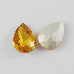 Золотистый Конусные стеклянные стразы, с покрытием на задной стороне, граненые, слеза, золотые, 25x18x7 мм