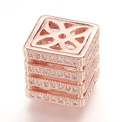 Розовый Позолоченный Латунные микро проложить кубического циркония бусы, Настоящее розовое золото покрыто, кубические, розовое золото , 10.5x10.5x10.5 мм, отверстие : 1 мм