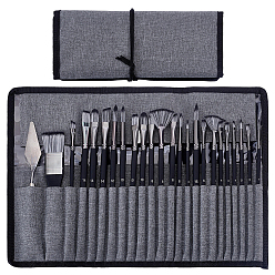 Black 23Pcs Wool & Nylon Painting Brush and 1Pc 304 Stainless Steel Scraper, Black, 205~230x5~26x5~8.5mm