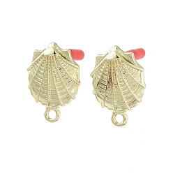 Shell Shape Фурнитура для серег-гвоздиков из золотого сплава, с петлями и 304 штифтами из нержавеющей стали, без кадмия, без никеля и без свинца, формы раковины, 18x13 мм, отверстие : 1.6 мм, штифты : 0.7x11 мм