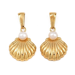Белый Абс пластмассовые жемчужные подвески, шарм в форме ракушки, с 304 фурнитурой из нержавеющей стали, золотые, белые, 19x15x5 мм, отверстие : 8x3.5 мм