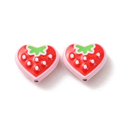 Red Baking Paint Alloy Beads, Heart with Strawberry, Red, 11.5x13x6mm, Hole: 1.2mm