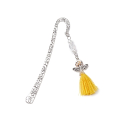 Золотистый Закладки с крючками из сплава, закладки для книг с подвесками из фарфоровых бусин и поликоттона с кисточками, золотые, 123.5 мм