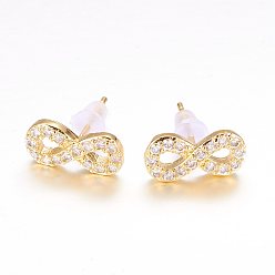 Golden Brass Micro Pave Cubic Zirconia Stud Crawler Earrings, Climber Earrings,  Infinity, Golden, 6x13x2mm, pin: 0.6mm