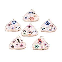 (52) Непрозрачная лаванда Печатные эмали подвески сплава, Треугольные амулеты и обереги от сглаза, стойки покрытие, без кадмия и без свинца и без никеля, золотые, разноцветные, 33.5x39x2.5~3 мм, отверстие : 2 мм