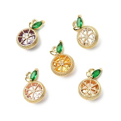 Mixed Color 10Pcs 5 Colors Brass Micro Pave Cubic Zirconia Charms, Orange, Real 18K Gold Plated, Mixed Color, 14x9x5mm, Hole: 1.2mm, 2pcs/color
