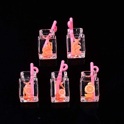 Темно-Оранжевый Подвески из смолы с имитацией напитка, лимонная полимерная глина внутри, с акриловой бутылкой, темно-оранжевый, 25~28x12x11 мм, отверстие : 1.8 мм