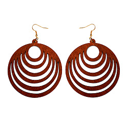 Сиена Полые круглые деревянные серьги-подвески, золотые, цвет охры, 96x69 мм