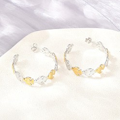 Golden & Stainless Steel Color 304 Stainless Steel Stud Earrings for Women, Pigeon, Half Hoop Earrings, Ion Plating(IP), Golden & Stainless Steel Color, 34x8.5mm