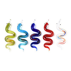 (52) Непрозрачная лаванда Большие подвески, лэмпворк, ручная работа , змея, разноцветные, 72~75.5x23~25x9~10 мм, отверстие : 4.5~5.5x4~5 мм