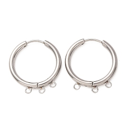 Couleur Acier Inoxydable 304 conclusions de boucles d'oreilles huggie hoopgie en acier inoxydable, ronde, avec 3-boucles, plaqué longue durée, couleur inox, 25x23x2.5mm, Trou: 1.8mm